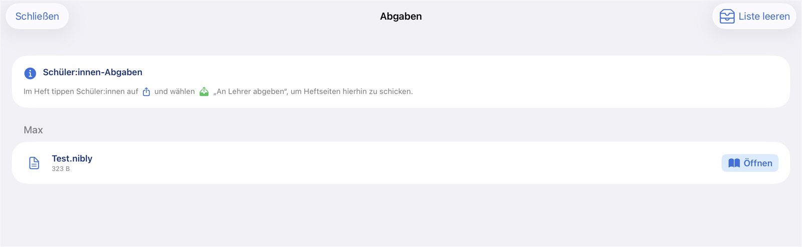 Lehrer-Sicht auf eingegangene Abgaben