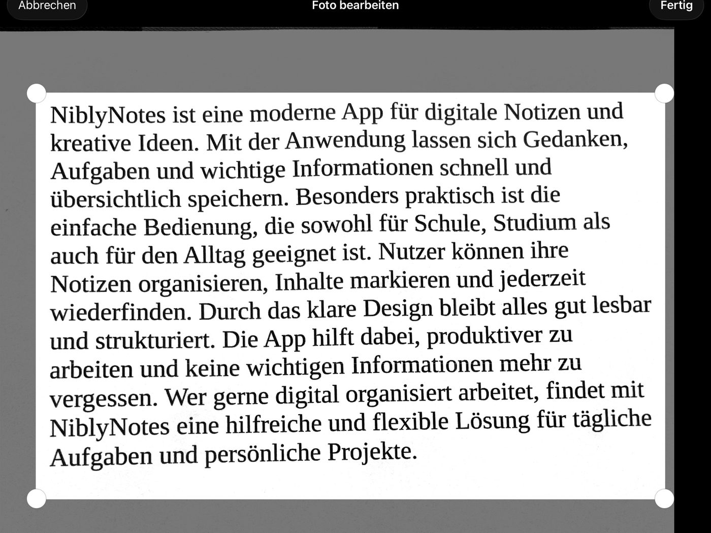 Scannerfunktion: Seite mit Rahmen nachträglich zuschneiden
